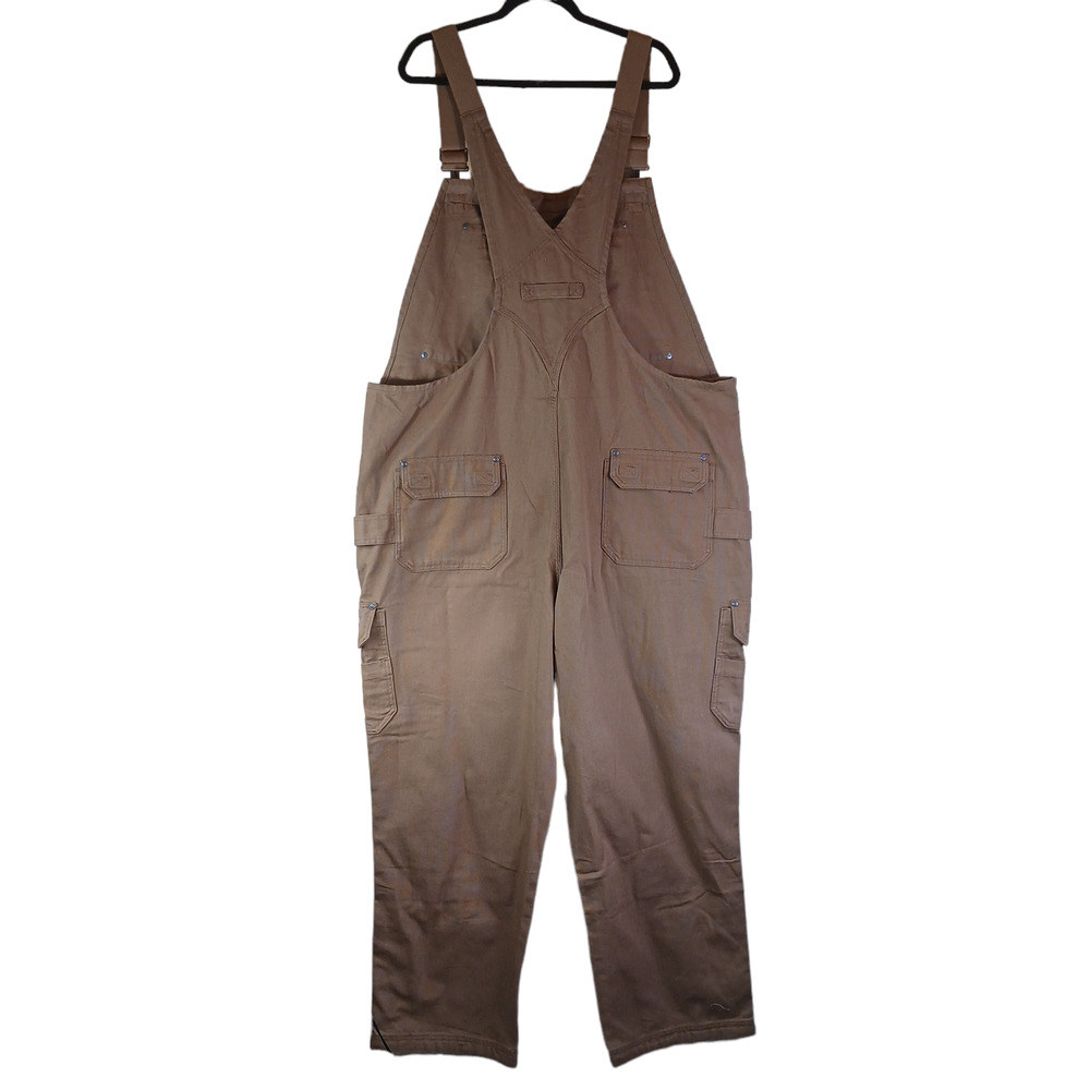 Duluth Trading Mens 46x30 Fire Hose Ultimate Bib Overalls Brown Cargo Comfy - Picture 2 of 16